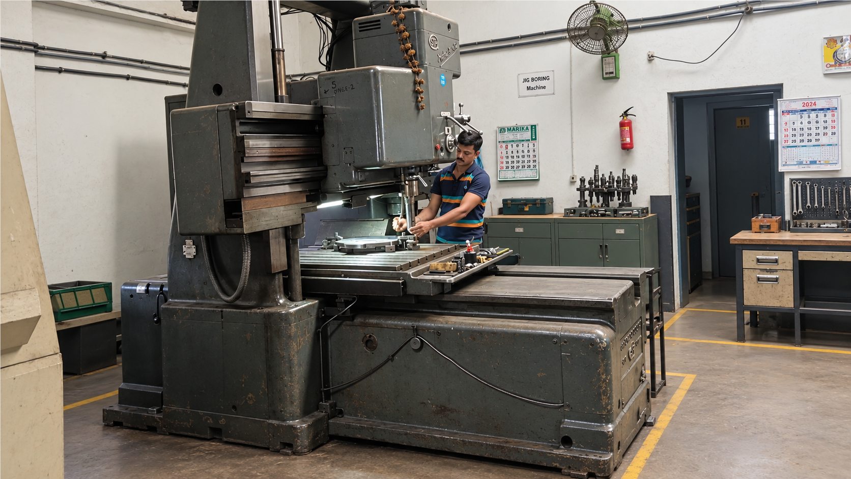 Jig boring machine in operation at Shrastra Dynamics